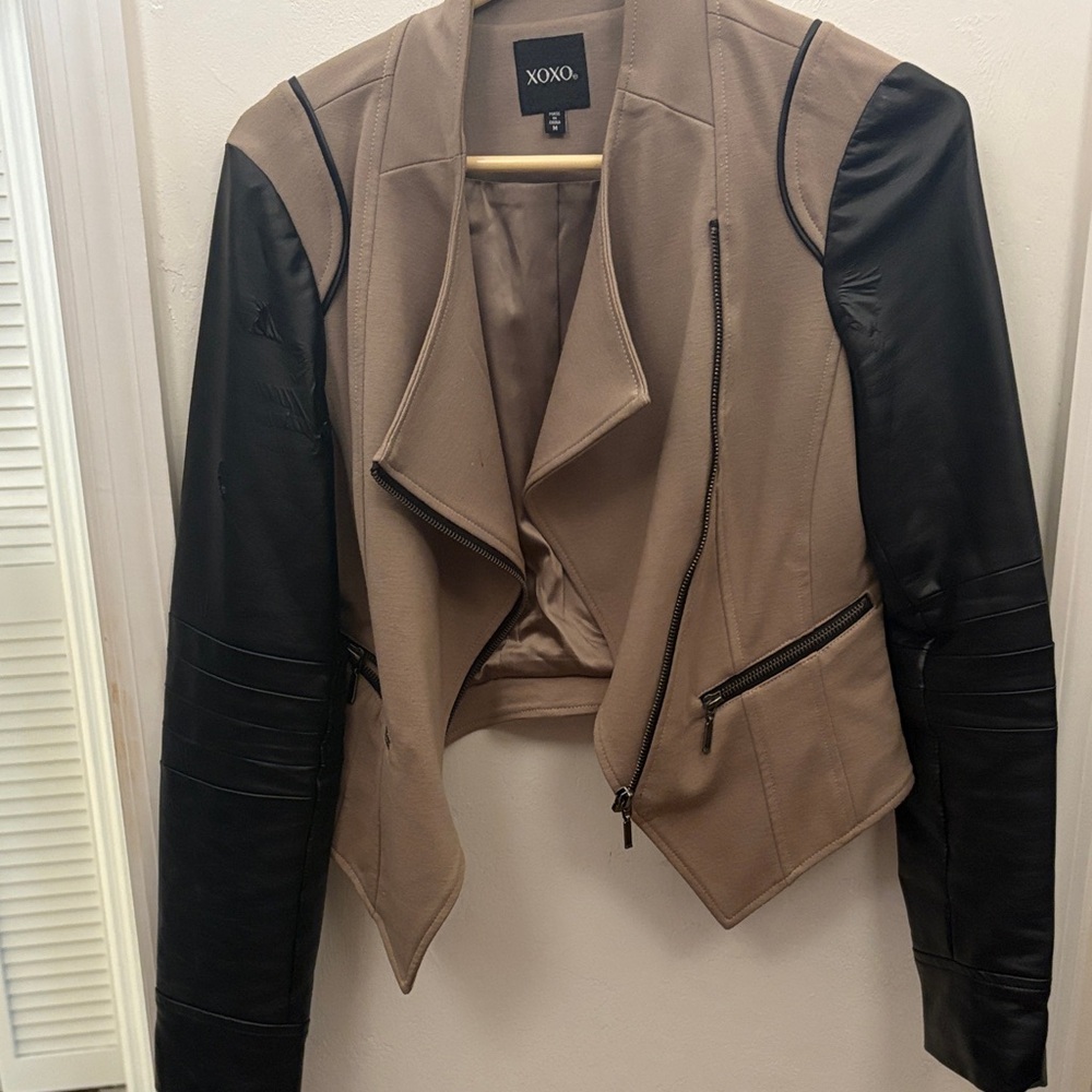XOXO Women's Leather Jacket in Tan and Black